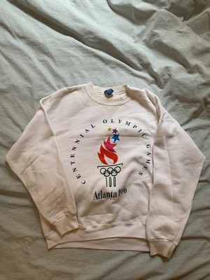 Vintage Atlanta 1996 Olympics Sweatshirt Mens L White Champion Crewneck USA-Made