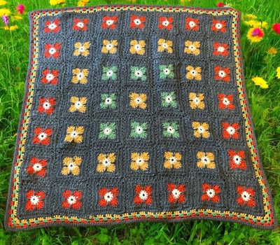 HAND CROCHETED ORLA KIELY INSPIRED FLOWER STITCH PATTERN THROW LAP BLANKET