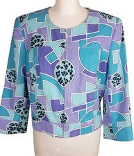 Vintage Emma Somerset Jacket UK 12 Blue Purple Geometric Print Retro 1980s