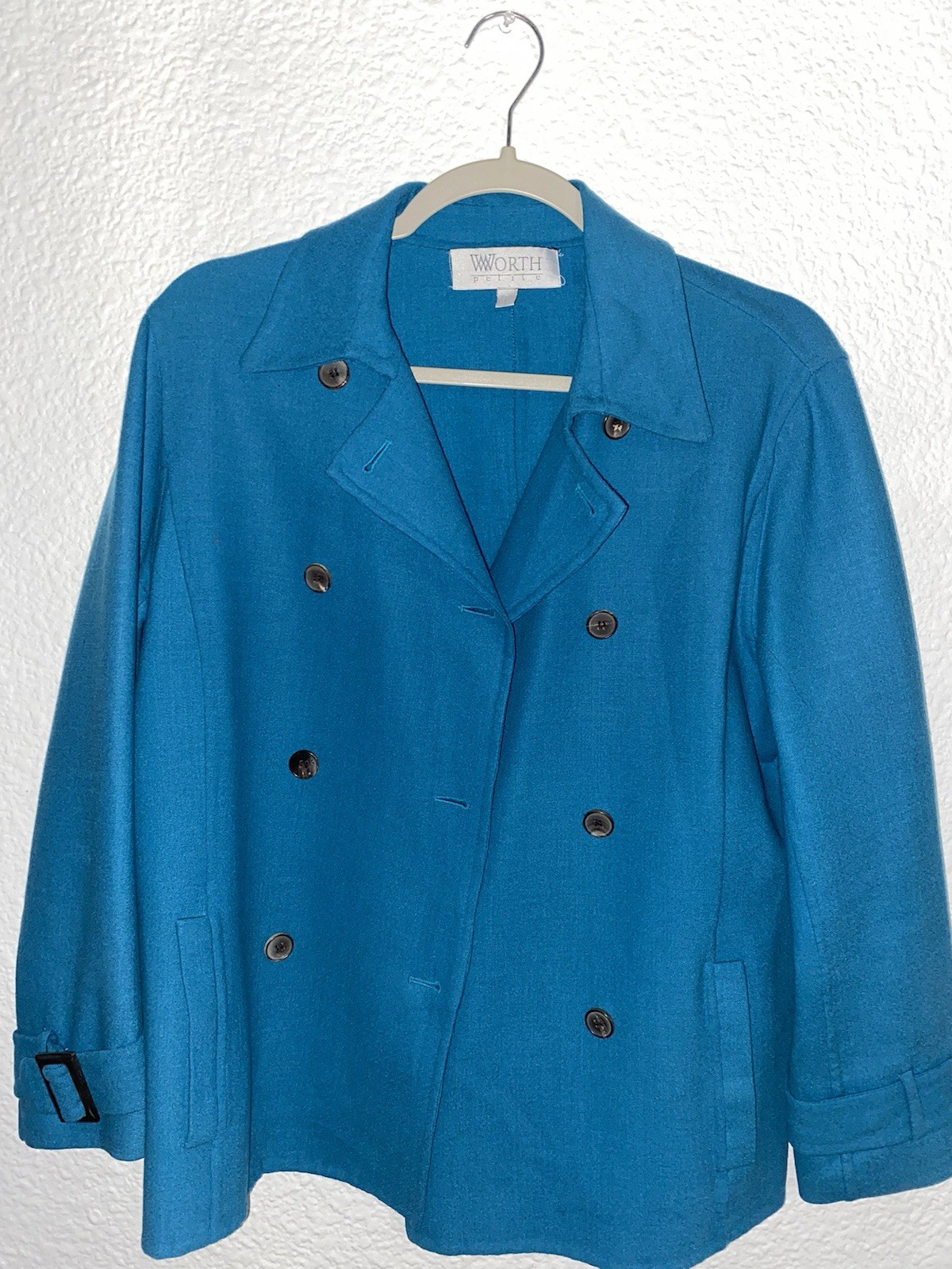 Worth Petite Turquoise Wool Blend Double-Breasted Pea Coat – Size 8P