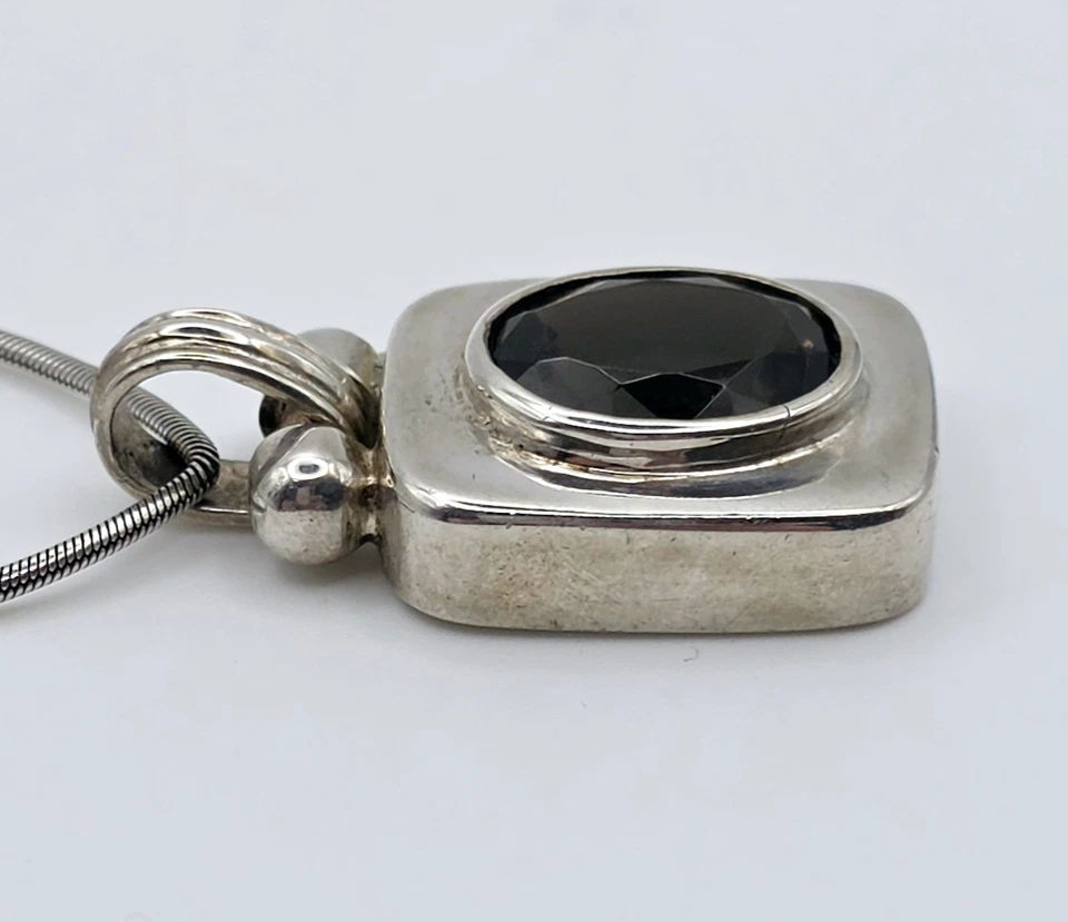 Collar Colgante Cuadrado Cuarzo Ahumado Plata Esterlina Vintage Moderno Nativo  Foto 3 de 4