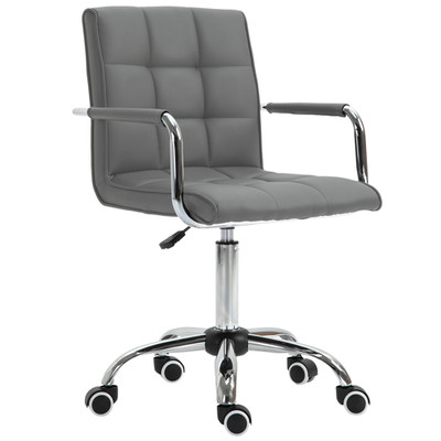 Bürostuhl Grau PU Leder Mittellehne 52,5x54x99cm Dreharm Rad Gepolstert Metall