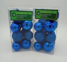 Holiday Time Blue Mini Shatterproof Christmas Ornaments Set   15 Ct Each, Shiny