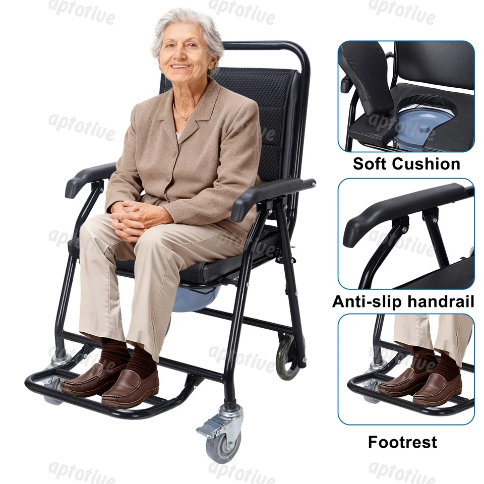 YAMISSI Toilettenrollstuhl Duschstuhl Rädern Duschrollstuhl Bad Toilettenstuhl Faltbar