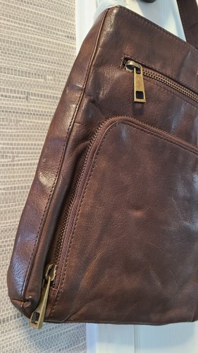 ESTALON Rich Brown Leather - Crossbody Purse Bag- Strap- Zipper-Pockets- NWT - Picture 6 of 23