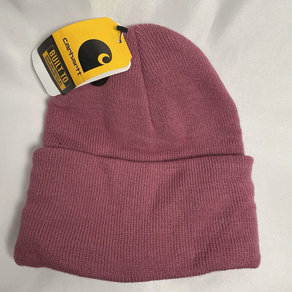Carhartt 女式 Beanie 罗纹针织弹力帽淡紫色冬季全新带标签 — 第 2/4 张图片