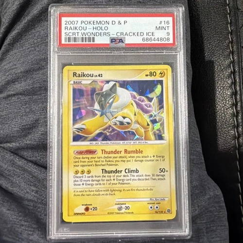 2007 POKEMON DIAMOND & PEARL SECRET WONDERS #16 RAIKOU CRACKED ICE PSA 9