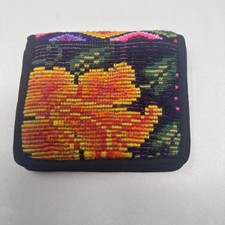 NEEDLEPOINT FLORAL BI-FOLD WALLET HIPPIE BOHO MULTI-COLOR FESTIVAL