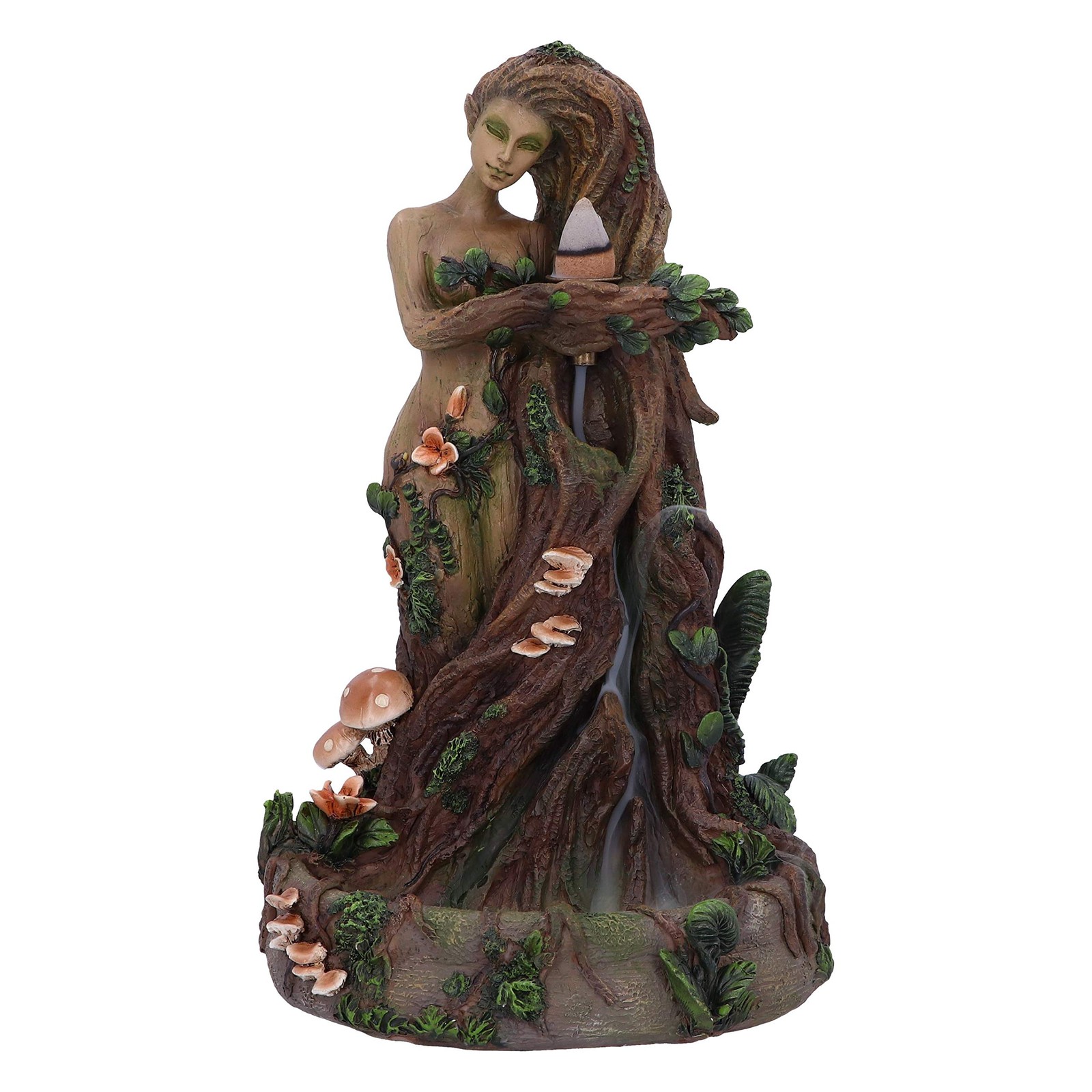 Lady Earth Female Tree Spirit Natural Backflow Incense Burner NUOVO