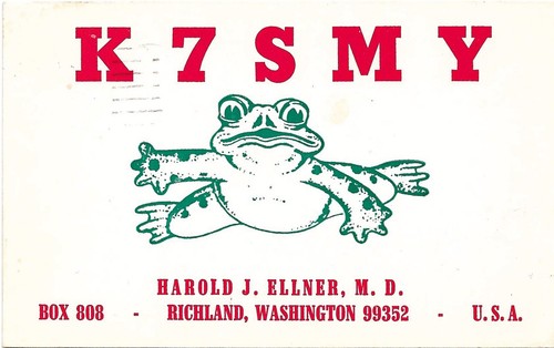 QSL Card Ham Radio PostCard W2LD 1976 Richland, Washington USA K7SMY Frog Stamp
