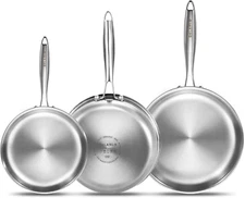 DELARLO Whole body Tri-Ply stainless steel frying pan set of three, Silver 