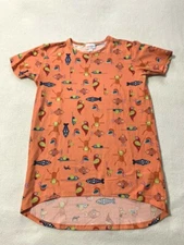 Lularoe Gracie Girls 12 Orange Bird Fish Monkey Tunic Top Leggings Material