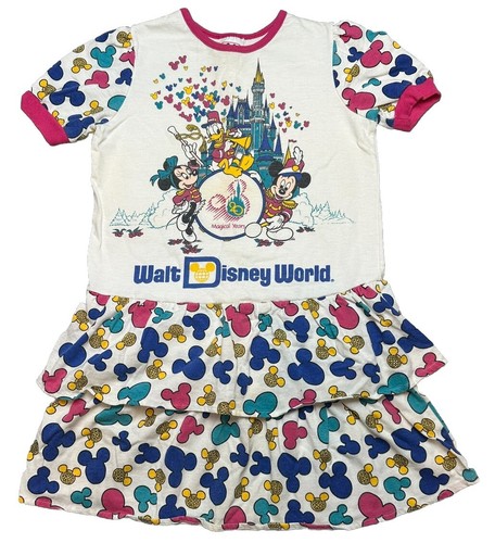 Vintage 90er Walt Disney World Kleid 20th Anniversary Mädchen 8/10 Mickey Mouse