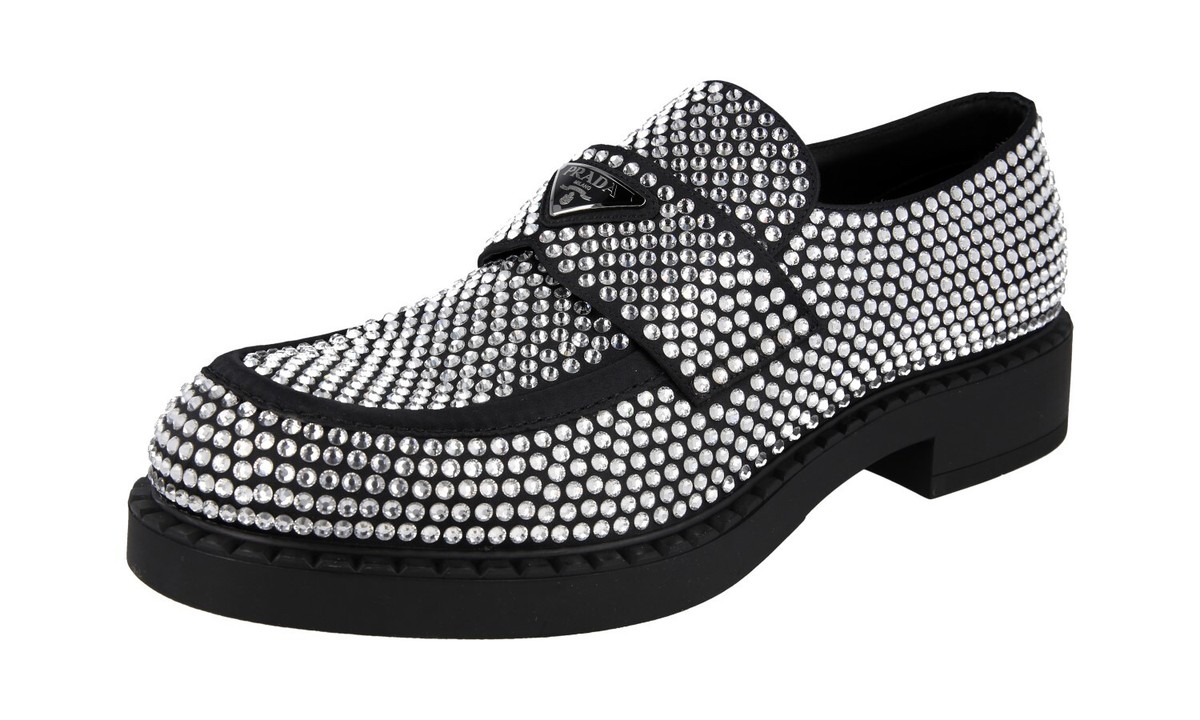 PRADA DOUBLE CHOCOLATE CRYSTAL LOAFER SHOES 2DE135 BLACK PRADA DOUBLE CHOCOLATE CRYSTAL LOAFER SHOES 2DE135 BLACK