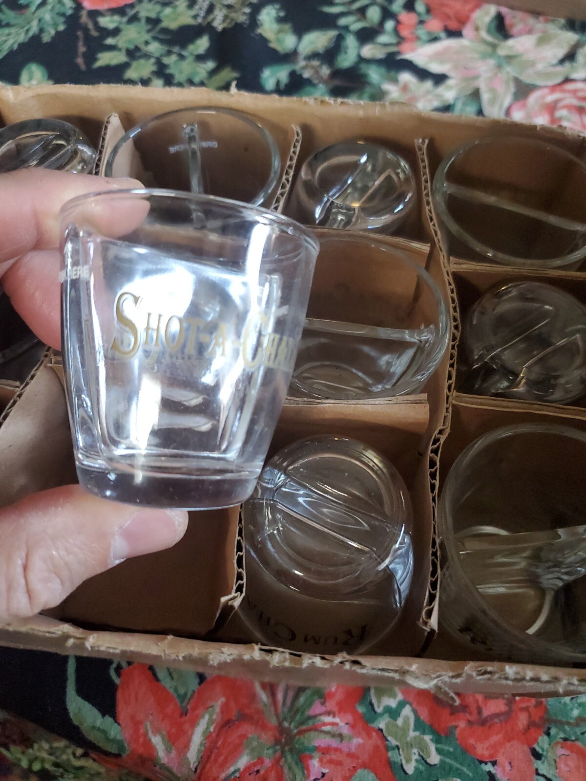 2 New Rum Chata ShotAChata Divided Shot Glasses Unique Split Glass