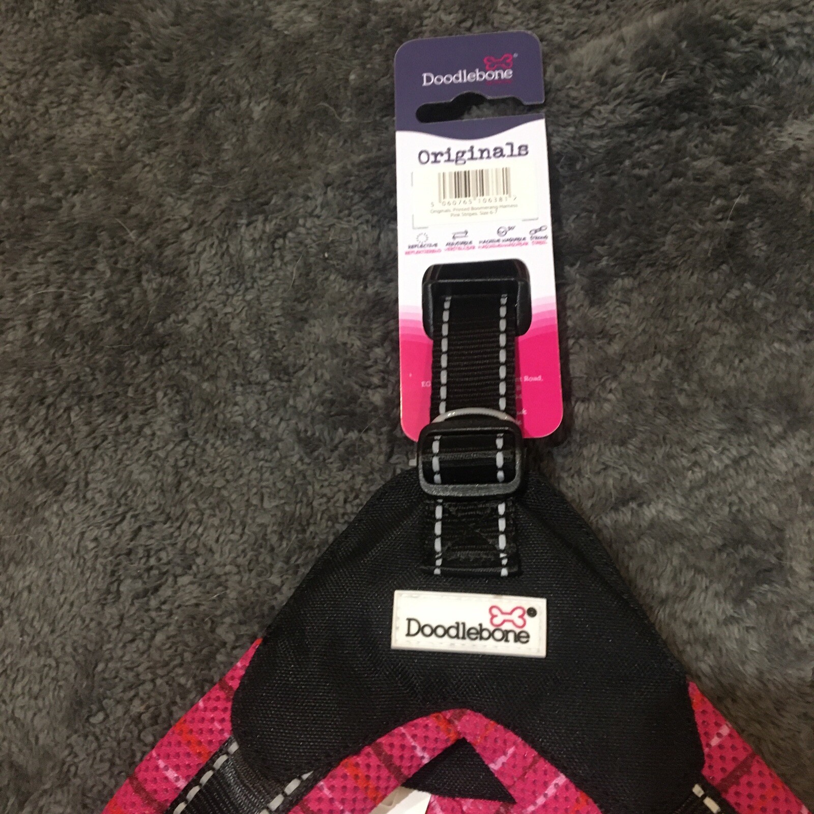 Doodlebone Boomerang Dog Harness Pink Red Striped Size 67 Easy to Fit
