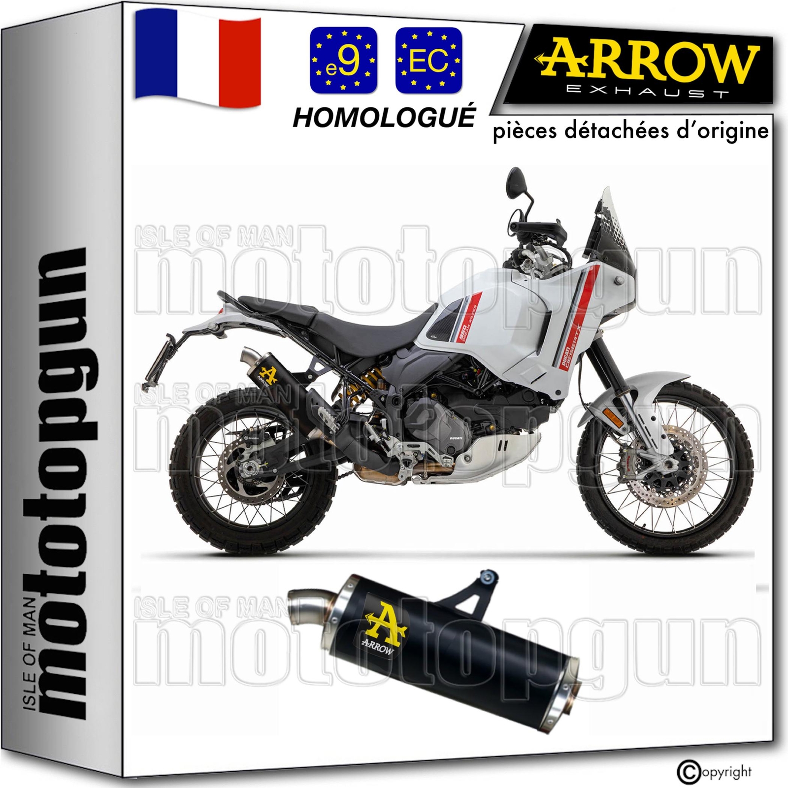 Silencieux echappement Arrow noir pour Ducati Desert-X 2024 homologue et carbone