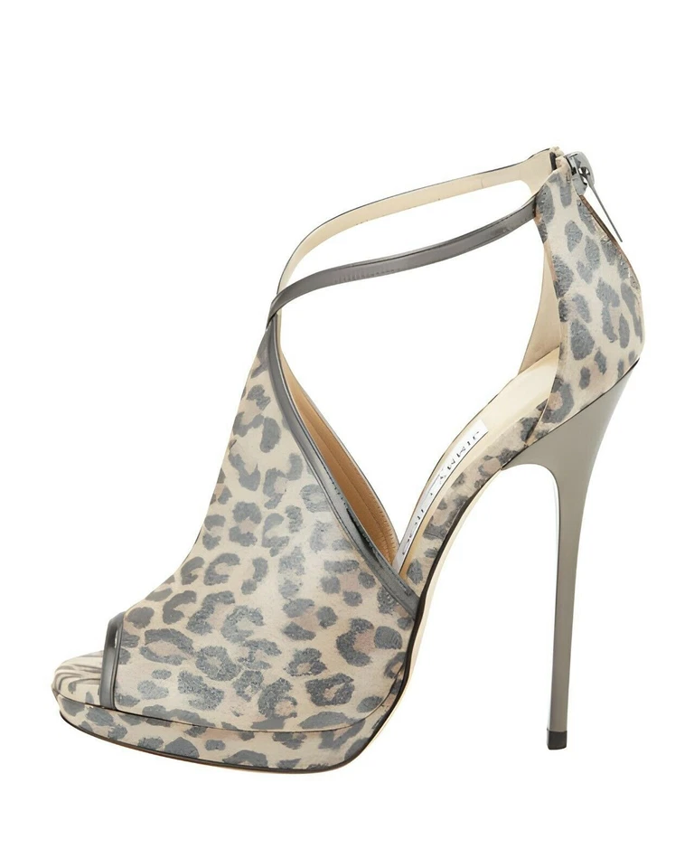 Sandalias de tacón Jimmy Choo Fey Peep-Toe estampado de leopardo gamuza 36,5 UE para mujer 0269 Foto 2 de 4