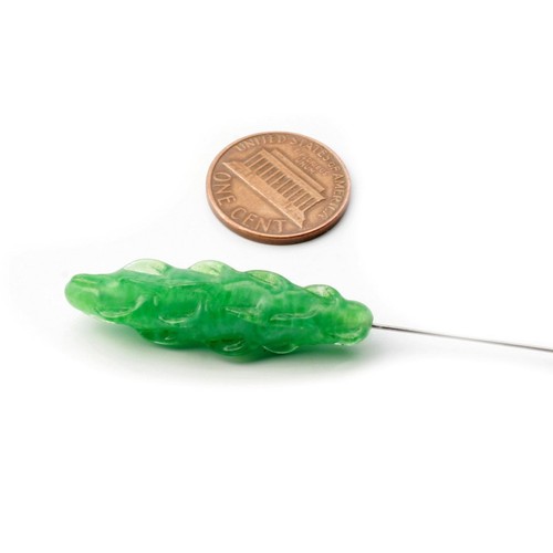 Antique Czech green satin swirl moonglow lampwork glass bead 36mm - Picture 3 of 3