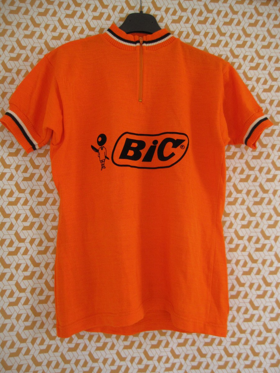 Maillot Cycliste Vintage BIC Années 70 - Orange Acrylique, Taille M, Manches Courtes