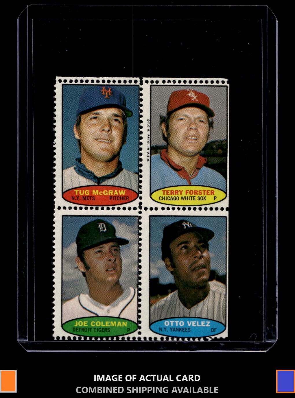 1974 Topps Stamps Tug McGraw Terry Forster Joe Coleman Velez Panel NM Miscut