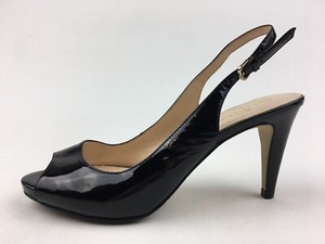 black patent peep toe slingback heels