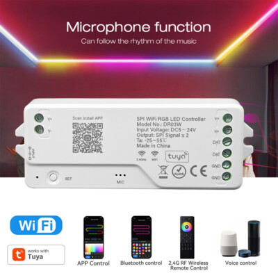 Tuya WiFi SPI RGB LED Controller mit MIC WS2812B WS2811 SK6812 Stripe fr Alexa