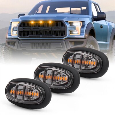 3 * Raptor Style Smoked Lens Amber LED Front Grille Running-Lights für Ford F150