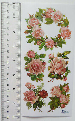 Antique Collection Violette PINK ROSE WREATH Sheet of Flower Stickers #C21 