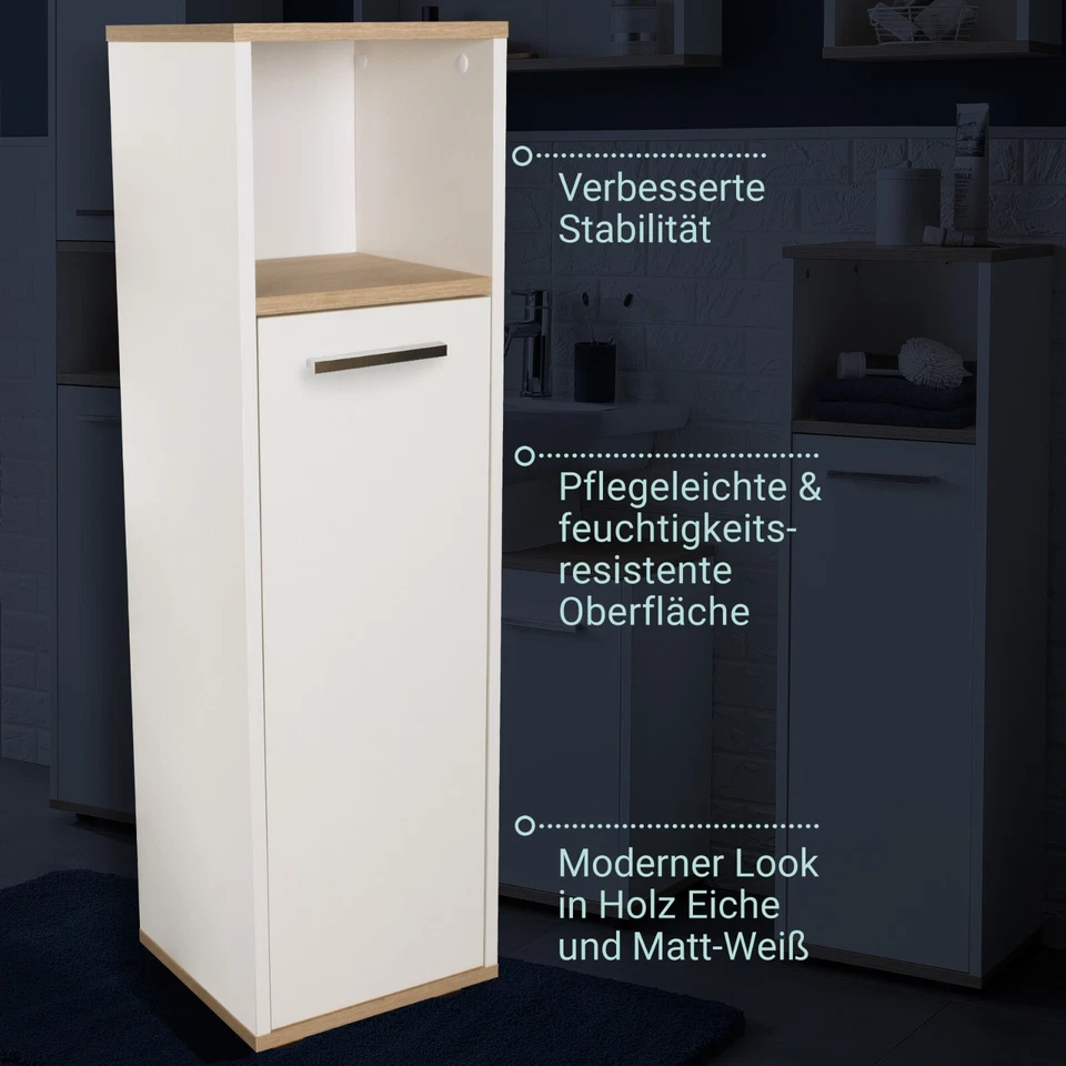 BadeDu ARC Midischrank 30 cm Breit Badmöbel Badschrank Weiß Badezimmerschrank - Bild 4 von 4