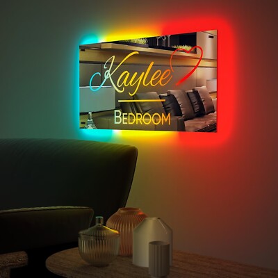 Custom LED Name Mirror Light Sign Light Up Mirror Kids Baby Room Bedroom