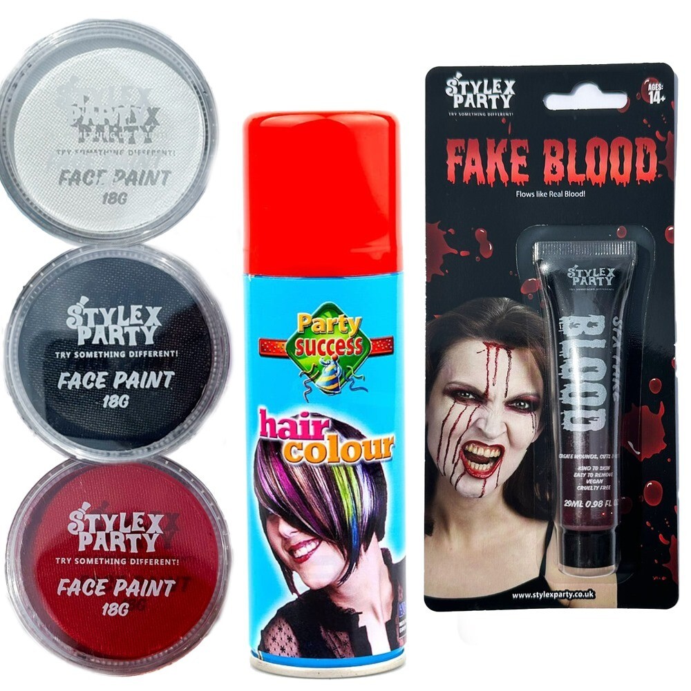 Kit completo de pintura facial de Halloween SFX spray para el cabello sangre falsa paquete kit vampiro