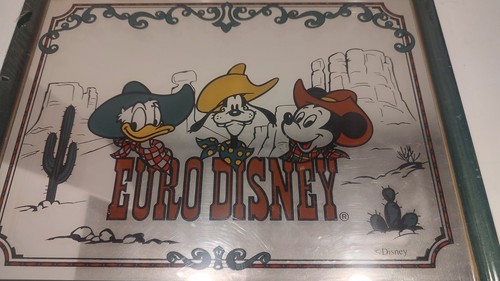 Rare - Vintage Euro Disney Frontierland Mirror Picture Mickey Goofy Donald Duck - Picture 2 of 3