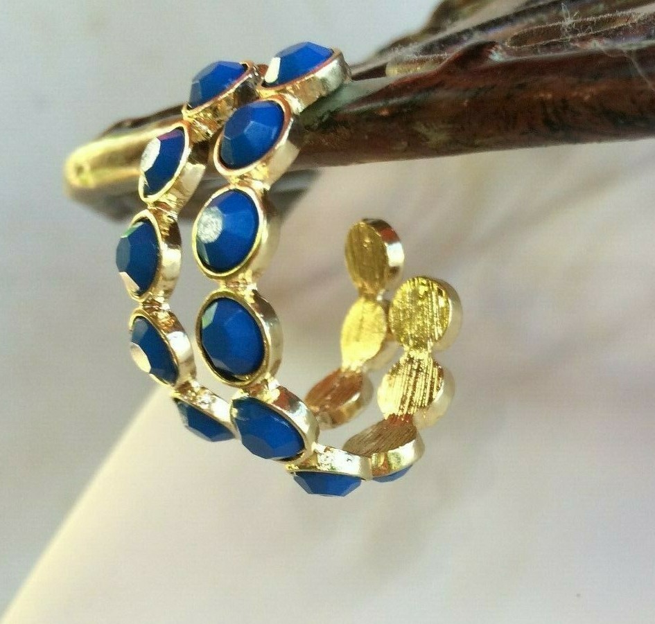 Hoop Earrings Beaded Blue Fashion 1.25