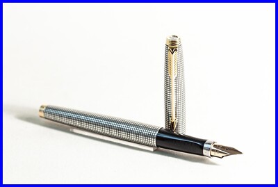 1973 Parker #75 Calligraphy Pattern Sterling Silver Filler Pen 14K Gold F