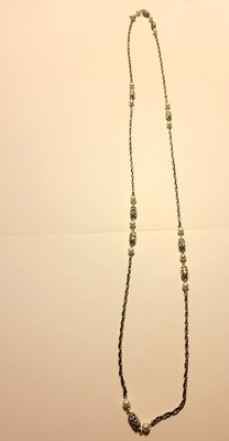 Sarah Coventry Beaded Faux Pearls Silver Tone Long Chain Necklace 51'' Long