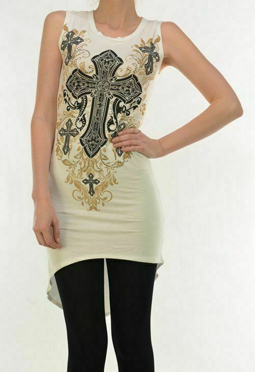Ivory Rhinestone Embellished High-Low Tank Dress in Size S