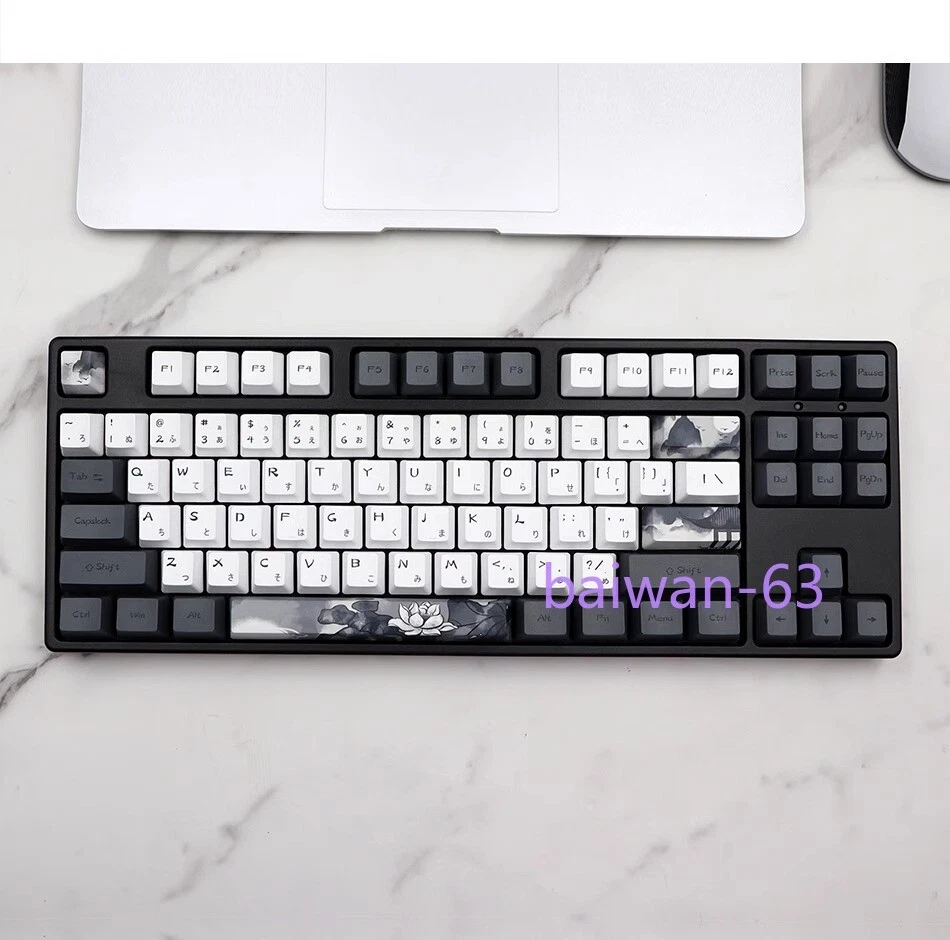 Ink Lotus Flower Theme Black&White Custom Keycap Set For Mechanical Keyboard - Image 4 of 4