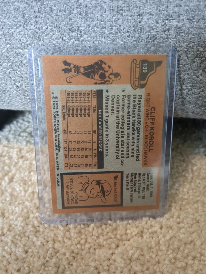 1975-76 Topps Cliff Koroll #139 Chicago Blackhawks WW10 - Image 3 of 3