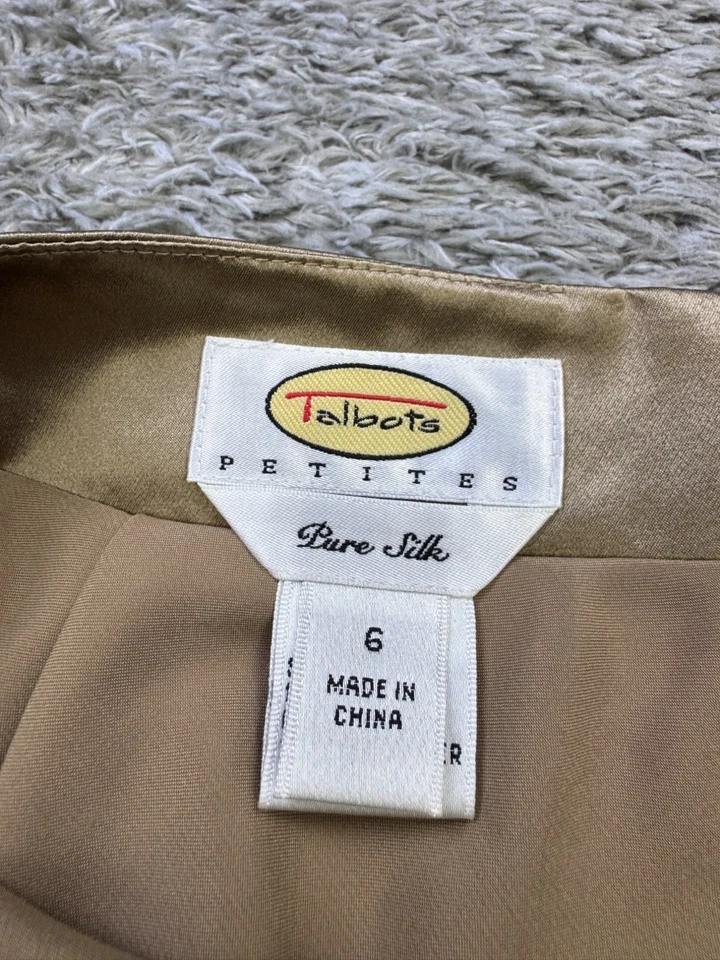 Falda Talbots Mujer 6 Dorado Satén Pura Seda Acampanada Romántica Suave Boda Línea A Foto 3 de 4