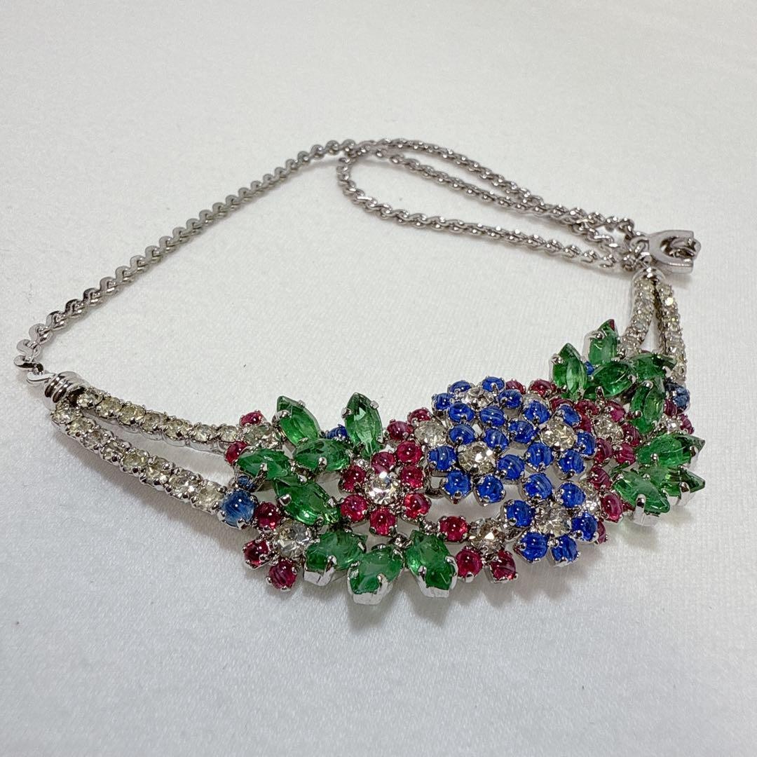 Vintage Christian Dior Silver Multicolor Statement Necklace