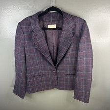Vintage 70s Pendleton Virgin Wool Purple Plaid Womens Blazer Coat Size 12