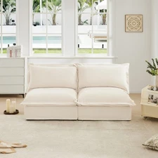 2 Seater Armless Sofa Cream Chenille Armless Sofa: Slipcovered & Convertible