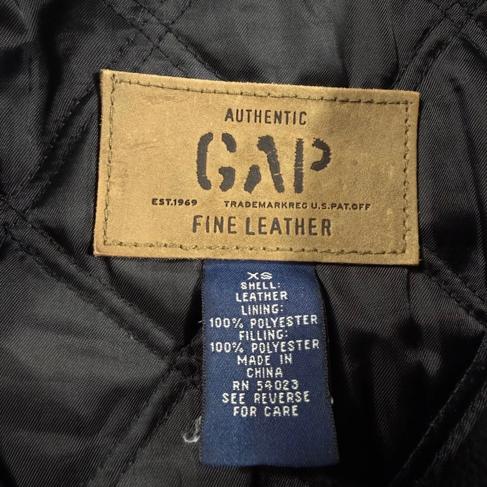 Gap Kids Black Fine Leather Jacket Collared Zip Front Boys Girls Size XS Y2K - Image 3 of 4