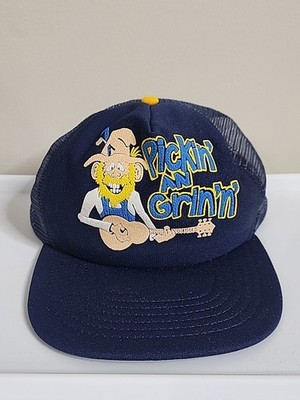 Vintage Pickin' An Grin'n' Snapback Trucker Hat Cap Mesh Back Hawk Caps USA Rare