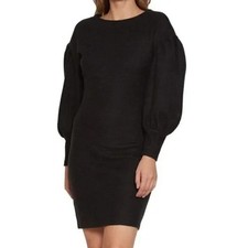 Walter Baker Pully Puff Sleeve Dress Black Knit Long Balloon Sleeves XS