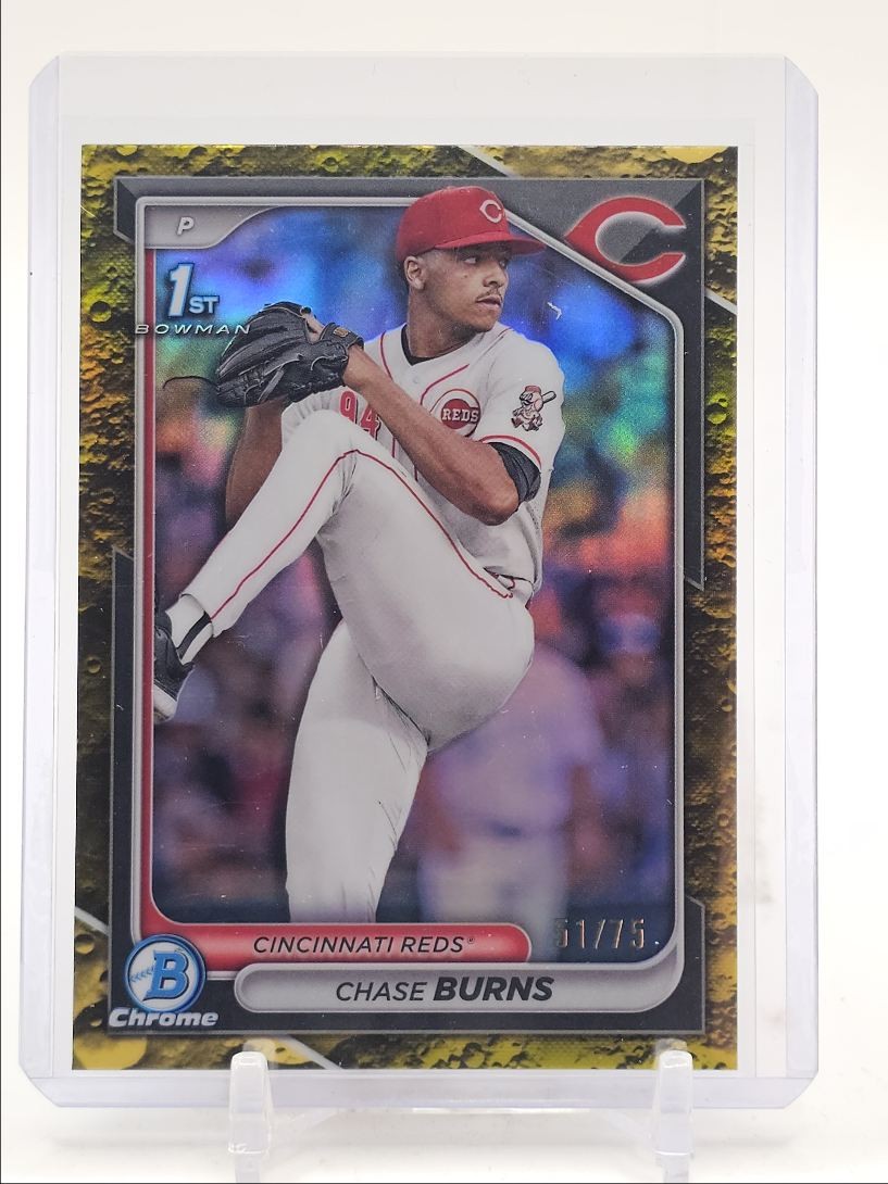 CHASE BURNS 2024 BOWMAN CHROME DRAFT 1ST YELLOW CRATER LUNAR /75 Q0044