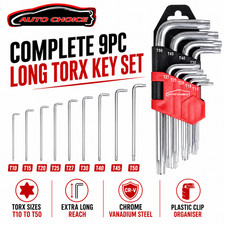 Image of Auto Choice 9pc Short Arm Star Tamper Torx Allen Key Security Wrench T10-T50 Set