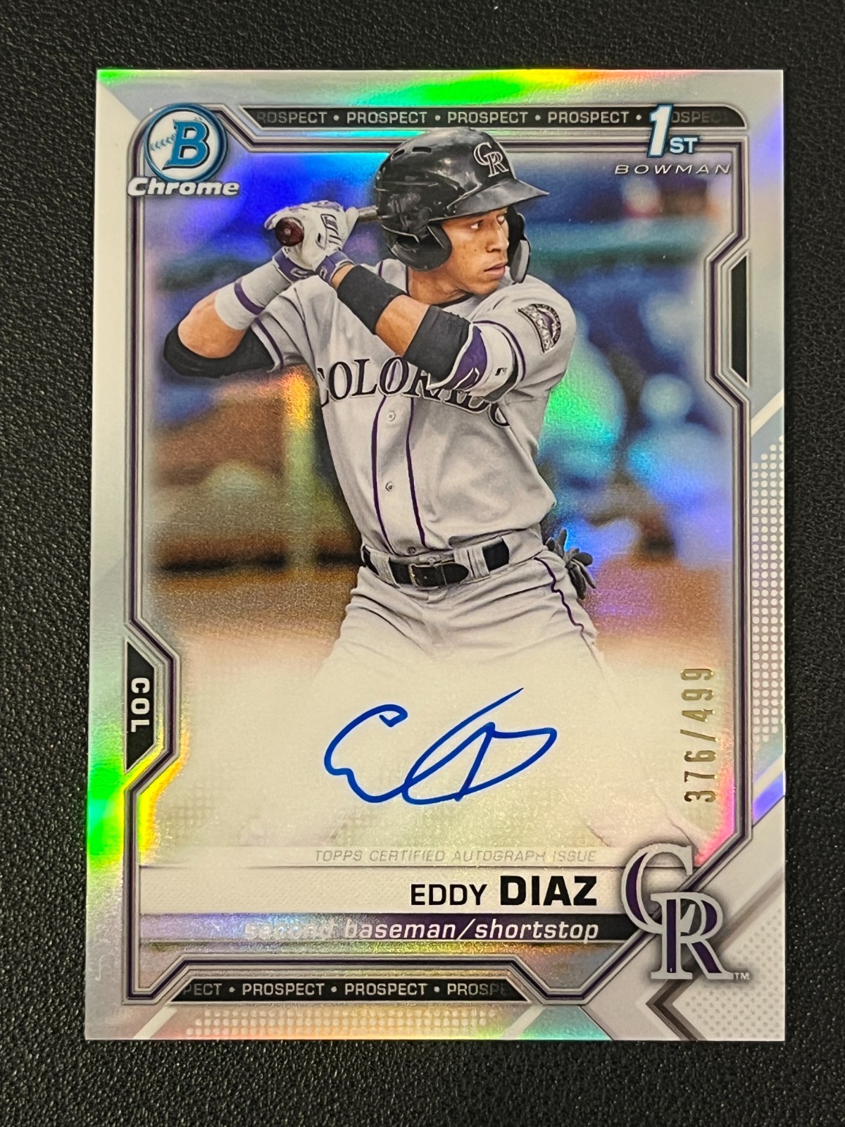 Eddy Diaz 2021 Bowman Chrome 1st Auto Refractor /499 Rockies