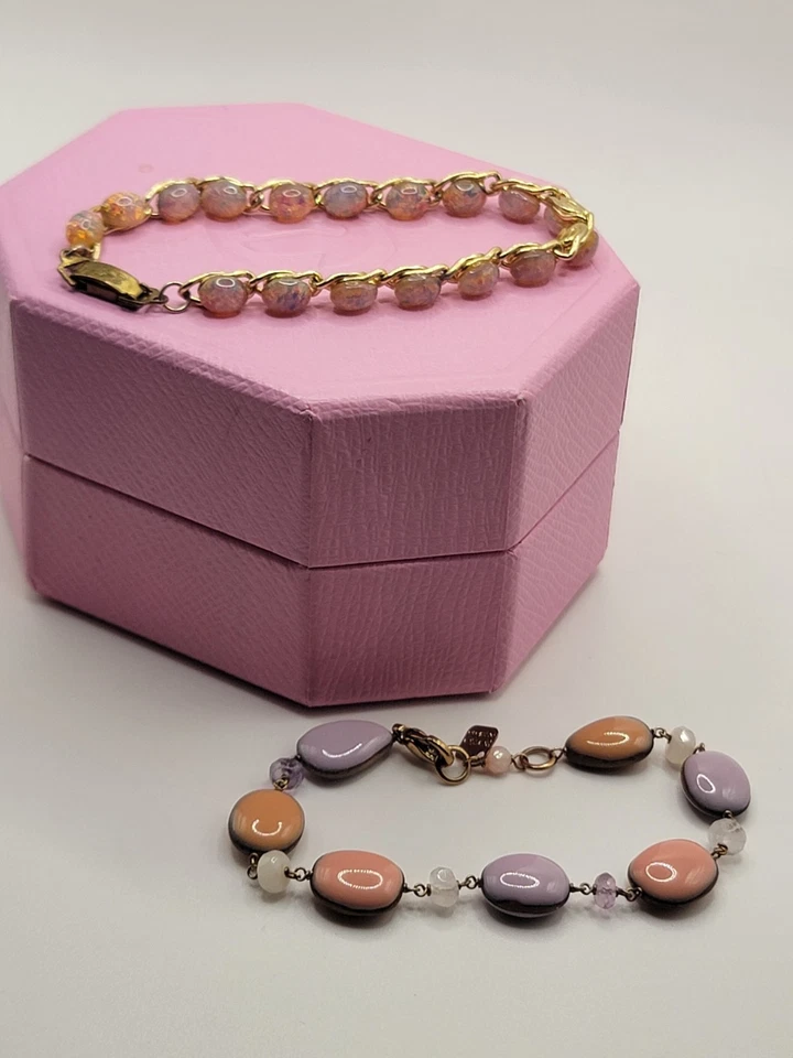 Vintage Faux Opal Goldtone Bracelet & Enamel Rosso Prezioso - Image 2 of 4